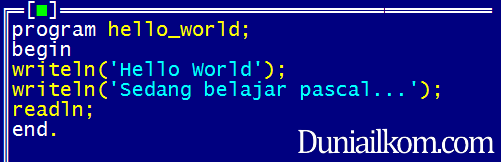 Contoh kode program pascal - hello world