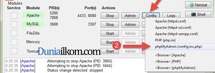 Menu config phpmyadmin