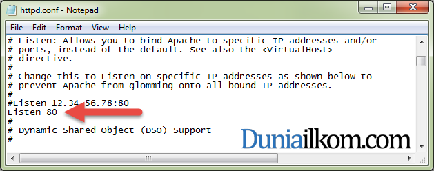 Tukar listen port apache