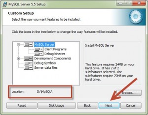 Custom Setup : Pastikan Lokasi Folder Menjadi "D:\MySQL\"