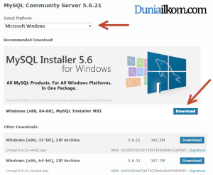 Tutorial Install MySQL - Tombol untuk download MySQL