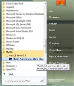 Start --> MySQL Command Line