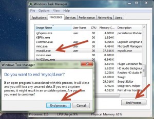 Menghentikan MySQL Server (mysqld) melalui Task Manager