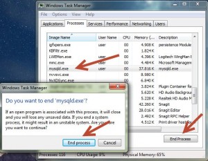 Menghentikan MySQL Server (mysqld) melalui Task Manager