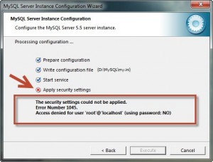 Tampilan error karena MySQL config gagal update password, abaikan saja