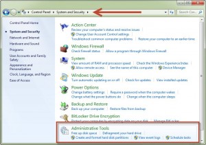 Administrative Tools pada Windows 7