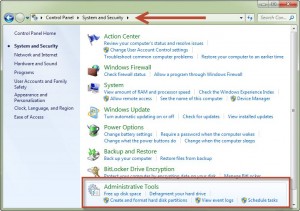 Administrative Tools pada Windows 7
