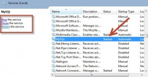 Menu Pada Component Service, MySQL Server Sedang Berjalan