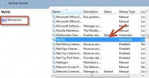 Status MySQL Server Bila Tidak Berjalan pada Component Services