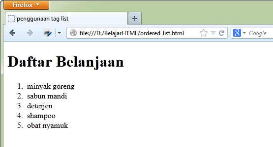 Membuat Daftar Ordered List di HTML