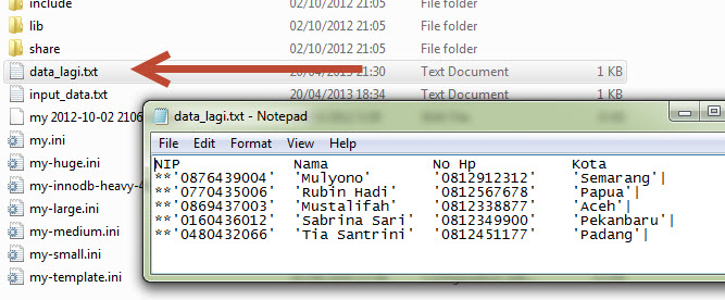 contoh data LOAD DATA INFILE MySQL