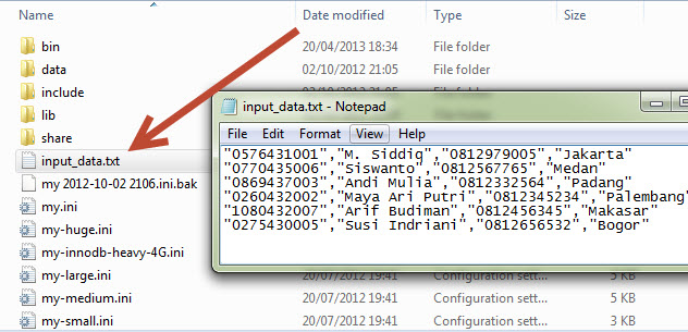 contoh data LOAD DATA INFILE MySQLE MySQL