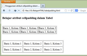Belajar HTML atribut cellpadding dalam Tabel