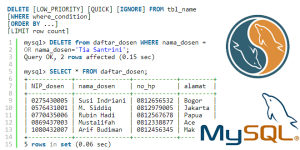 Tutorial Belajar MySQL Menghapus Baris dari Tabel MySQL dengan query DELETE