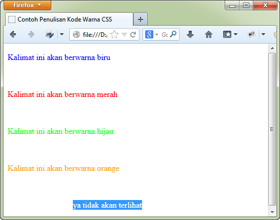 Penulisan Kode Warna pada CSS