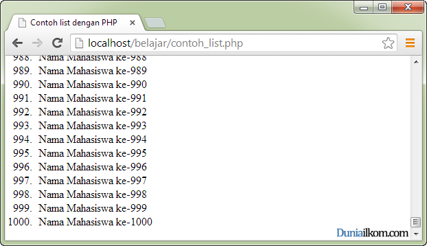 Contoh Penggunaan PHP dalam HTML  Duniailkom