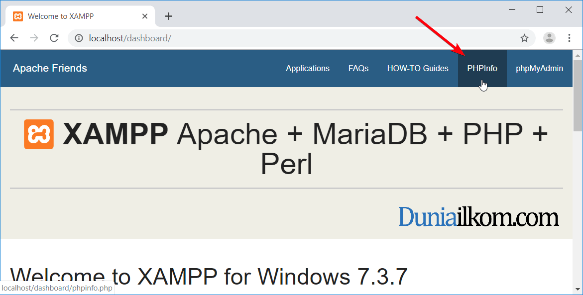 Posisi menu PHPInfo di XAMPP