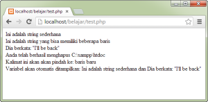 Contoh Penulisan Tipe Data String Dengan motode double quoted