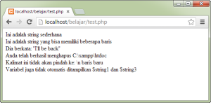 Contoh Penulisan Tipe Data String Dengan motode single quoted