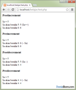 Contoh Operator Increment dan Decrement dalam PHP