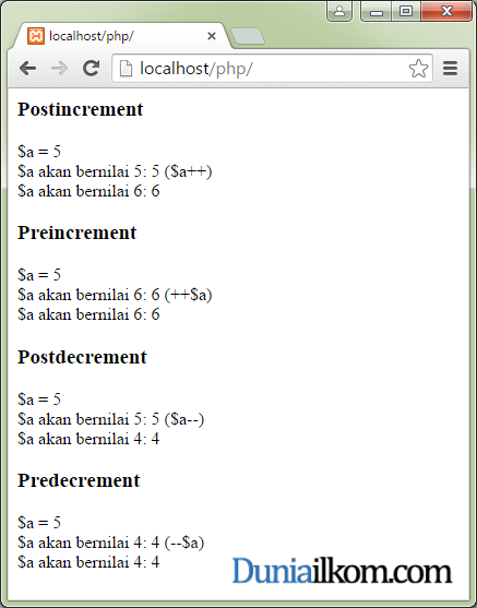 Tutorial PHP - Contoh Operator Increment dan Decrement dalam PHP