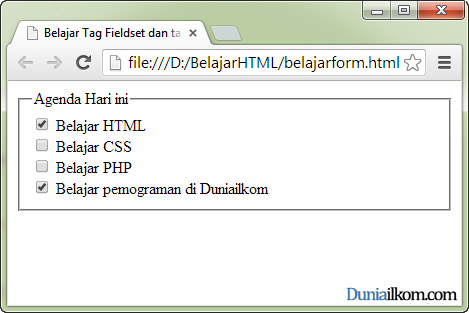Tutorial Pembuatan Form HTML - Fungsi dan Cara Penggunaan Tag Fieldset dan Tag Legend
