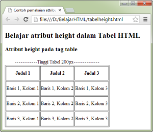 Tutorial Tabel HTML - Contoh Cara Merubah dan Mengatur Tinggi Baris Tabel (atribut height) HTML 1