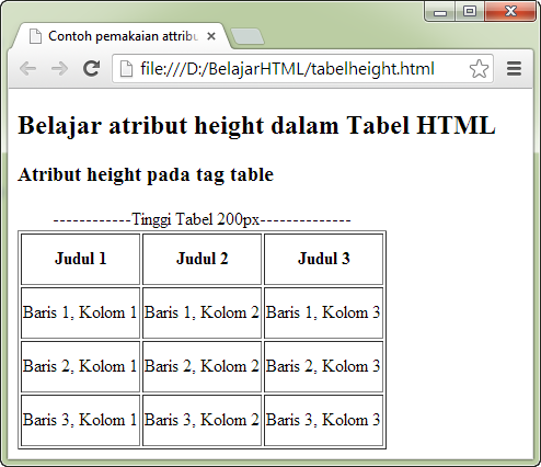 Tutorial Tabel HTML - Contoh Cara Merubah dan Mengatur Tinggi Baris Tabel (atribut height) HTML 1