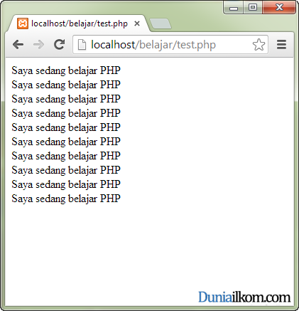 Tutorial Belajar PHP - Contoh Hasil Perulangan For