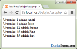 Tutorial Belajar PHP - Contoh Hasil Perulangan Foreach PHP 2