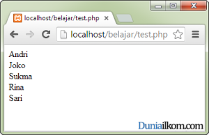 Tutorial Belajar PHP - Contoh Hasil Perulangan Foreach PHP