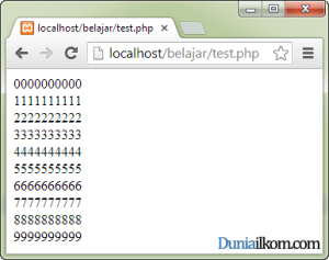 Tutorial Belajar PHP - Contoh Hasil Perulangan Nested Loop While