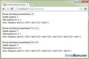 Contoh Cara Pembuatan dan penggunaan variable parameter Fungsi PHP