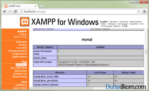 Extension mysql telah aktif, dari menu phpinfo()