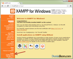 Letak Menu Phpmyadmin dalam XAMPP localhost