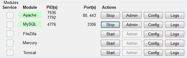 MySQL Server sudah berjalan dari XAMPP Control Panel