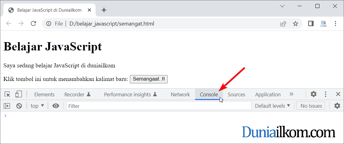 Cara Menampilkan Pesan Error JavaScript - 2