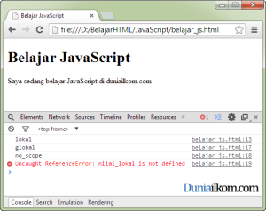 Contoh Cara Penggunaan Global Variabel dan Local Variabel JavaScript