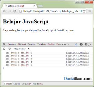 Contoh Cara Penggunaan Perulangan For In JavaScript 1