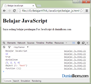 Contoh Cara Penggunaan Perulangan For In JavaScript 2