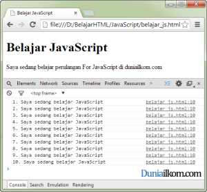 Contoh Cara Penggunaan Perulangan For JavaScript 2