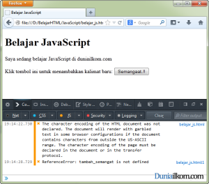 Contoh Error pada menu Web Developer Mozilla Firefox