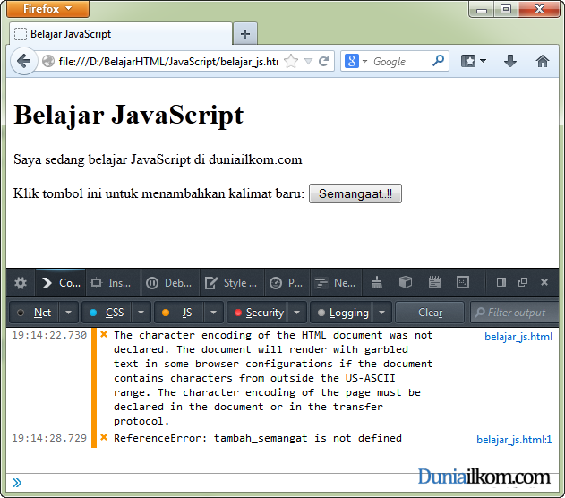 Cara Menampilkan Pesan Kesalahan (Error) JavaScript 