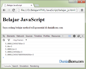 Contoh Penggunaan Fungsi atau Method toExponential dalam JavaScript