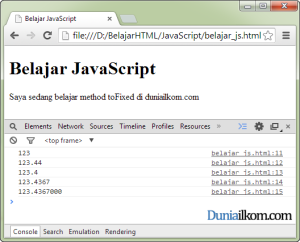 Contoh Penggunaan Fungsi atau Method toFixed dalam JavaScript