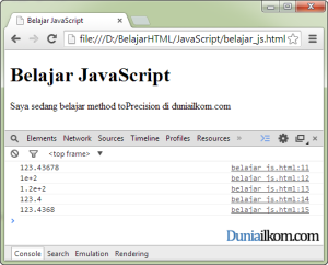 Contoh Penggunaan Fungsi atau Method toPrecision dalam JavaScript