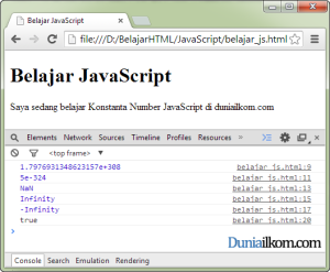 Contoh Penggunaan Property atau Konstanta Objek Number dalam JavaScript