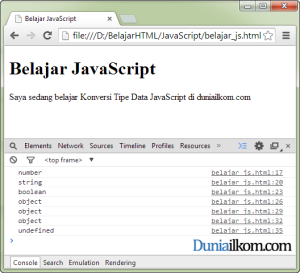 Contoh cara penggunaan operator typeof dalam JavaScript