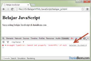 Error pada saat JavaScript di posisi head HTML