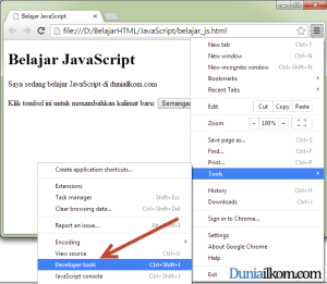 Shortcut untuk Menu Develepor Tools pada Google Chrome